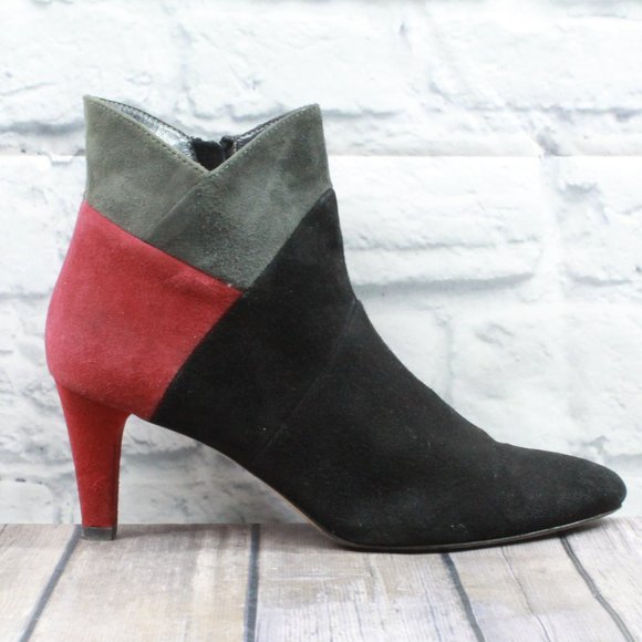 Prevata Colorblock Suede Side Zip Ankle Heeled Italian Booties 7.5 B - Picture 2 of 11